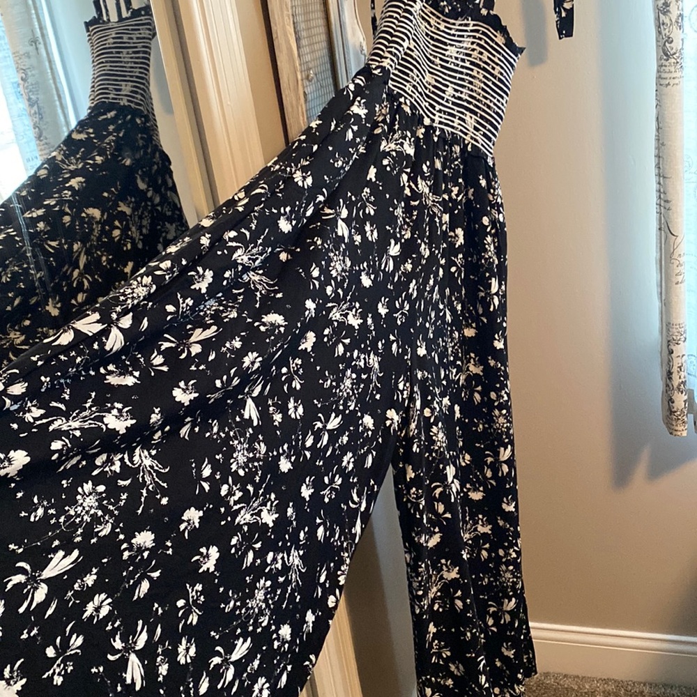 Free people wide leg Palazzo black floral romper jumpsuit